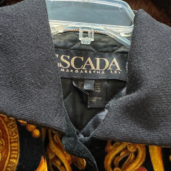 1980s Escada Scrollwork and Coin Printed Cotton Velvet Bomber Jacket - Picture 3 of 5